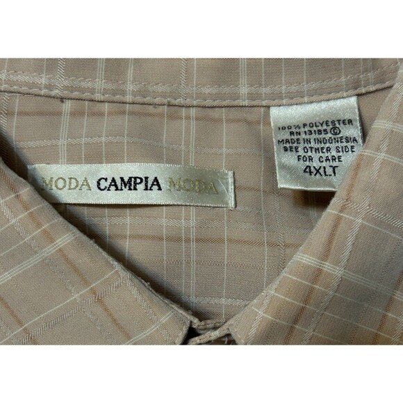 Campia Moda Men’s Shirt Short Sleeve Button Up Beige/Flesh Plaid Size 4XLT - Picture 4 of 8